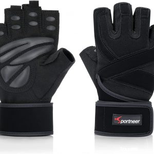 Sportneer Guantes Gimnasio Hombre y Mujer, Guantes Gym con 49CM Muñequera, Transpirable Antideslizante Guantes Crossfit para Levantamiento de Pesas/Fitness/Musculación/Entrenamiento