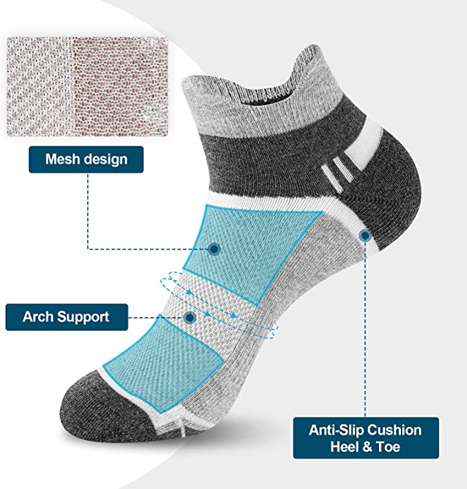 Niodora Calcetines de Deporte para Hombre, 6 Pares de Calcetines Tobilleros Deportivos, Calcetines de Algodón para Hombre y Mujer, Calcetines Cortos Transpirable para Correr Ciclismo Running Trabajo - Imagen 4